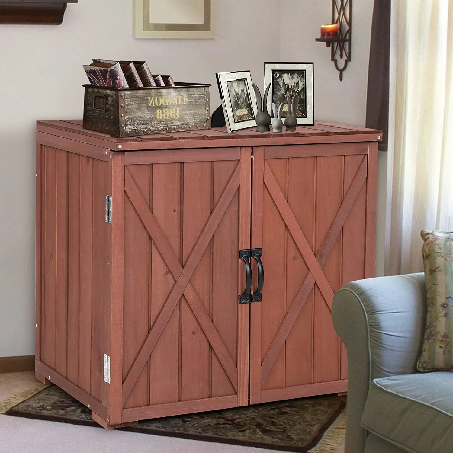 30" Outdoor Storage Box, Wooden Storage Deck Box W/Spacious Inner Space & Countertop, Tool Storage Cabinet for Backyard Garden Porch, Easy Assembly, 30" x 22" x 28.5" (Brown) - Exclusive Design