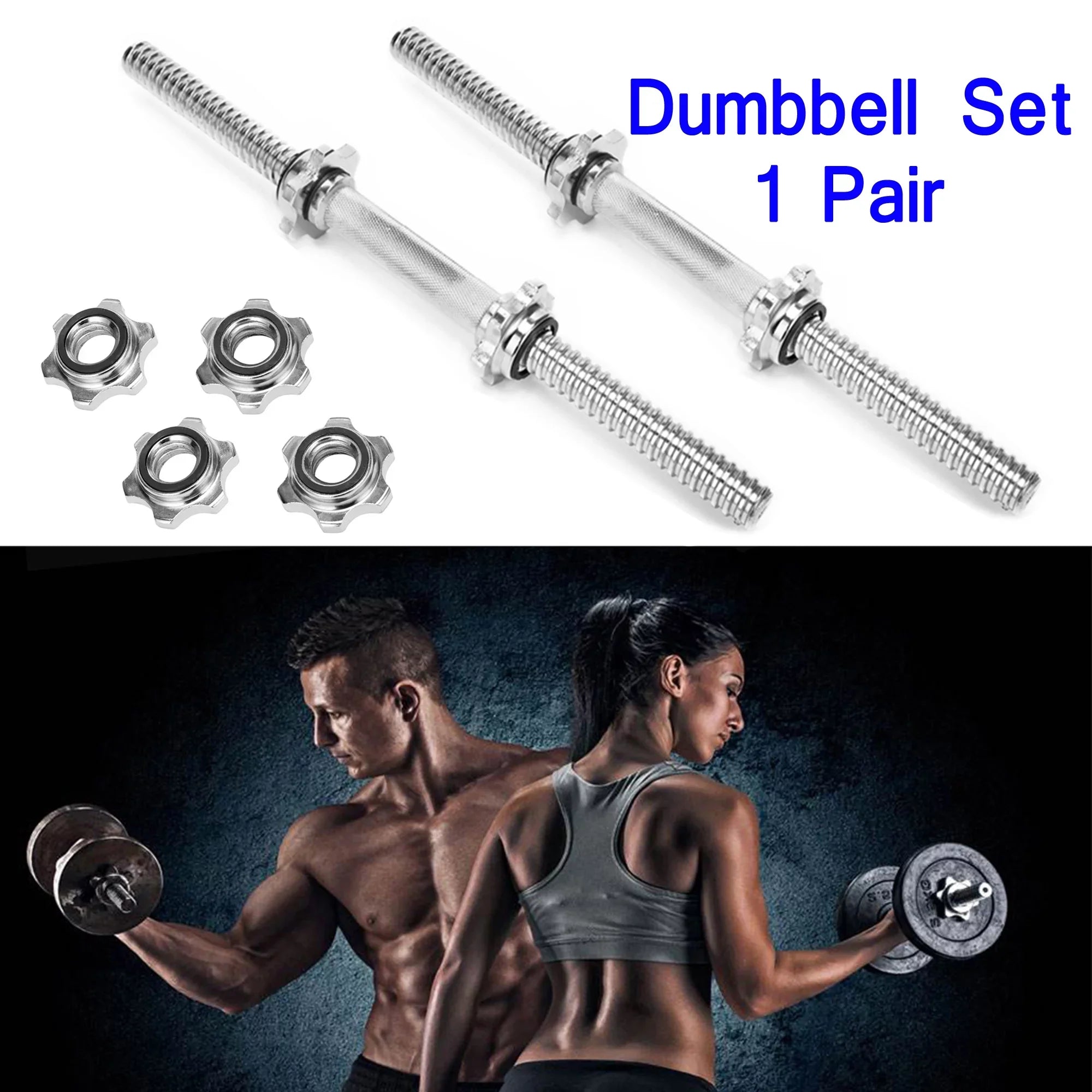 Stylish SAYFUT 17.77''/ 45cm Threaded Dumbbell Handles/ Adjustable Dumbbell Bar Handles - Fit 1 inch Standard Weight Plate - Weightlifting Accessories, Hex nut