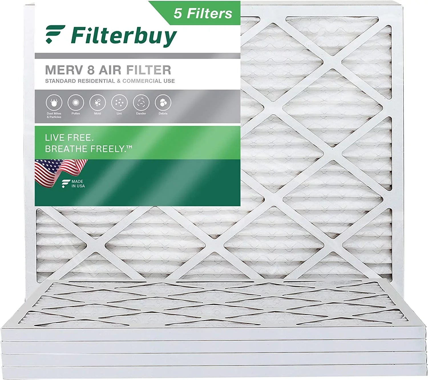 Stylish Filterbuy 17x21x1 MERV 8 Pleated HVAC AC Furnace Air Filters (5-Pack)