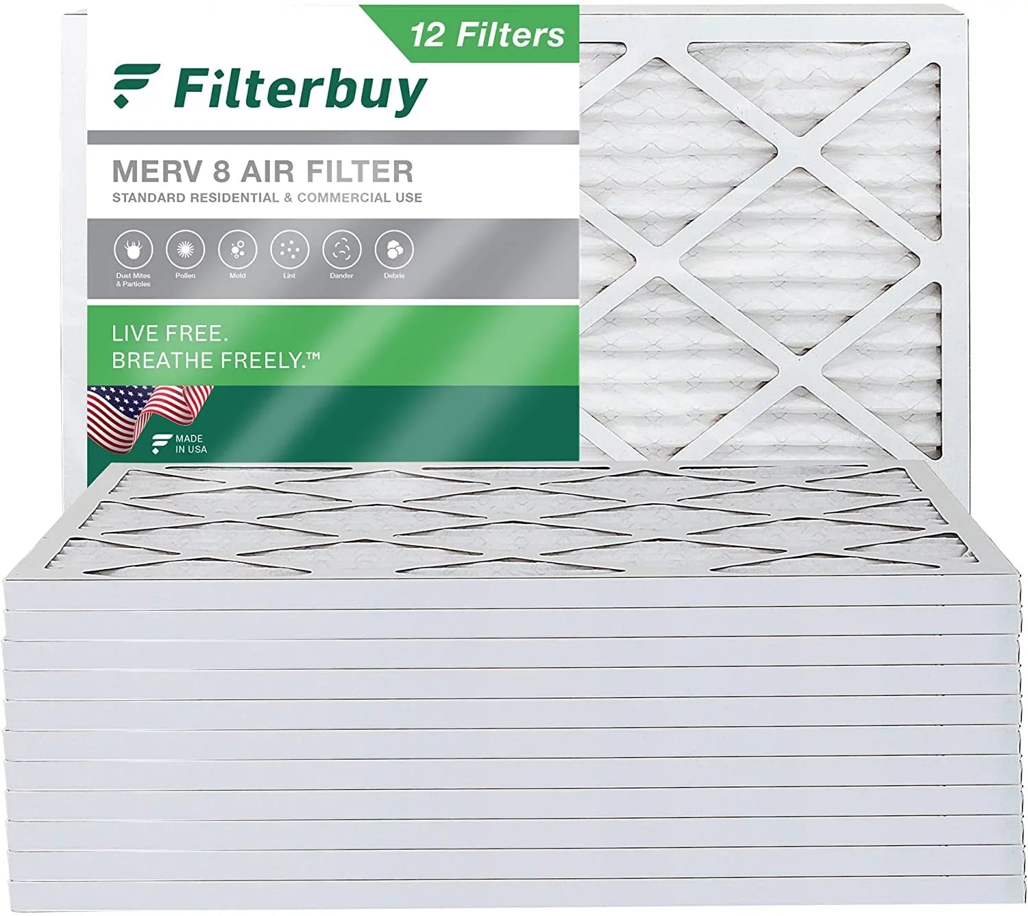 Filterbuy 20x23x1 MERV 8 Pleated HVAC AC Furnace Air Filters (12-Pack) - Exclusive Design