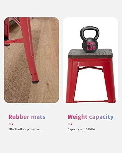 NLTBONNIE 24 Inches Metal Stools Set of 4 Counter Height Wood Seat Barstool Patio Stool Stackable Backless Stool Indoor Outdoor Metal Kitchen Stools Chairs (Red) - Exclusive Design