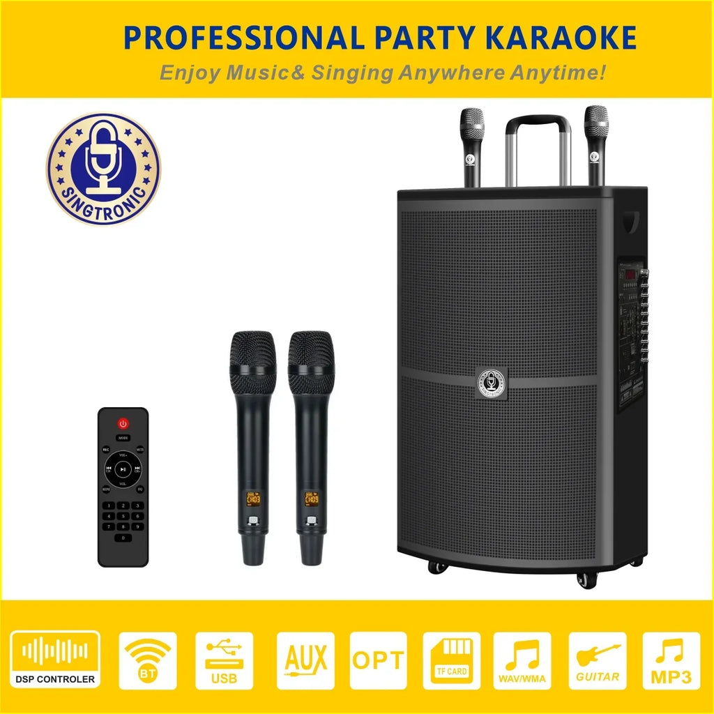 Singtronic BT-1500DSP Professional Rechargeable DSP 15" Karaoke Speaker With 2 UHF Wireless Mic.