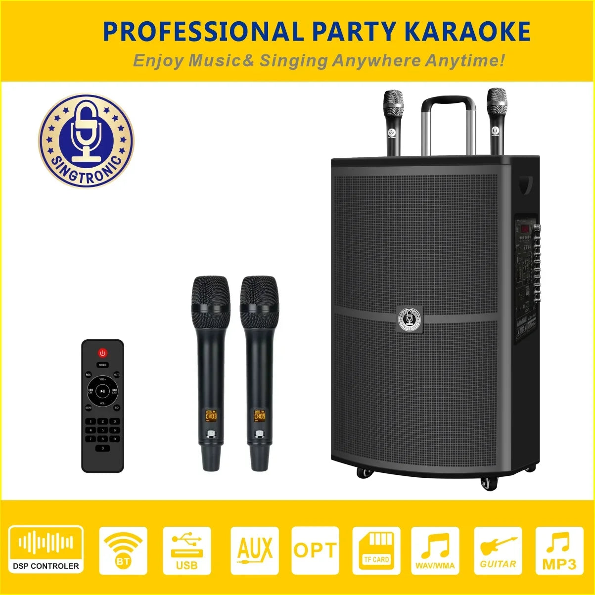 Singtronic BT-1500DSP Professional Rechargeable DSP 15" Karaoke Speaker With 2 UHF Wireless Mic.