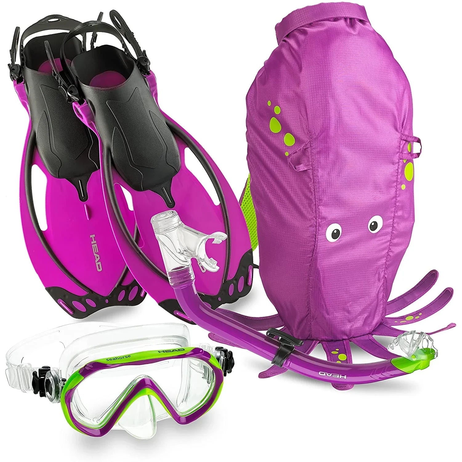 HEAD 480315SFSQULXL Premium Youth Sea Pals Snorkel Mask & Fins Set, Purple, LXL - Exclusive Design