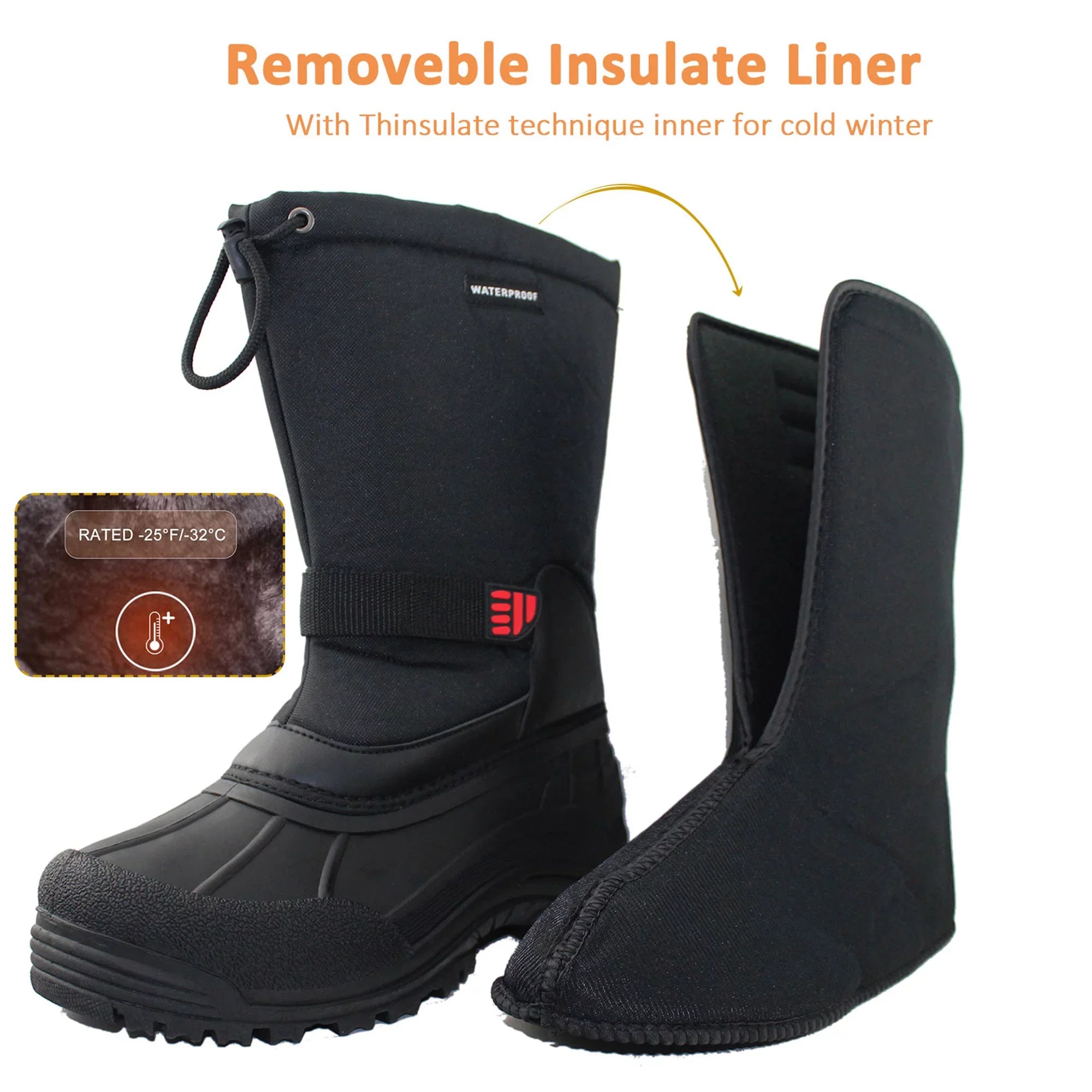 Stylish Tanleewa Men's Winter Boots Waterproof Insulated Snow Boots Anti-Slip Shoe Size 11.5 Adult Male