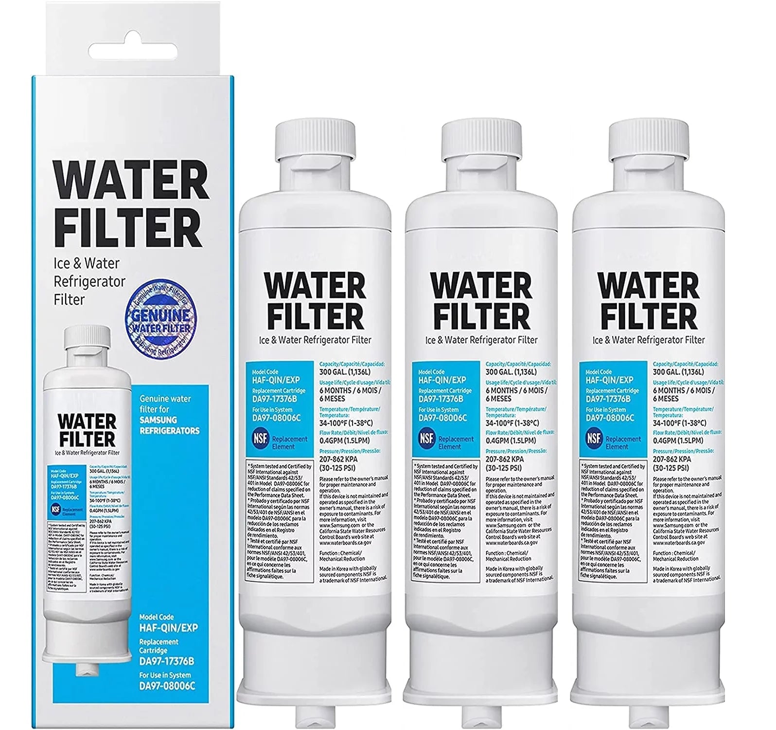 Samsumg DA97-17376B DA9717376B Refrigerator Water Filter Replacement for HAF-QIN/EXP, HAF-QIN RF23M8070SG,3-Pack (Packaging May Vary) - Exclusive Design