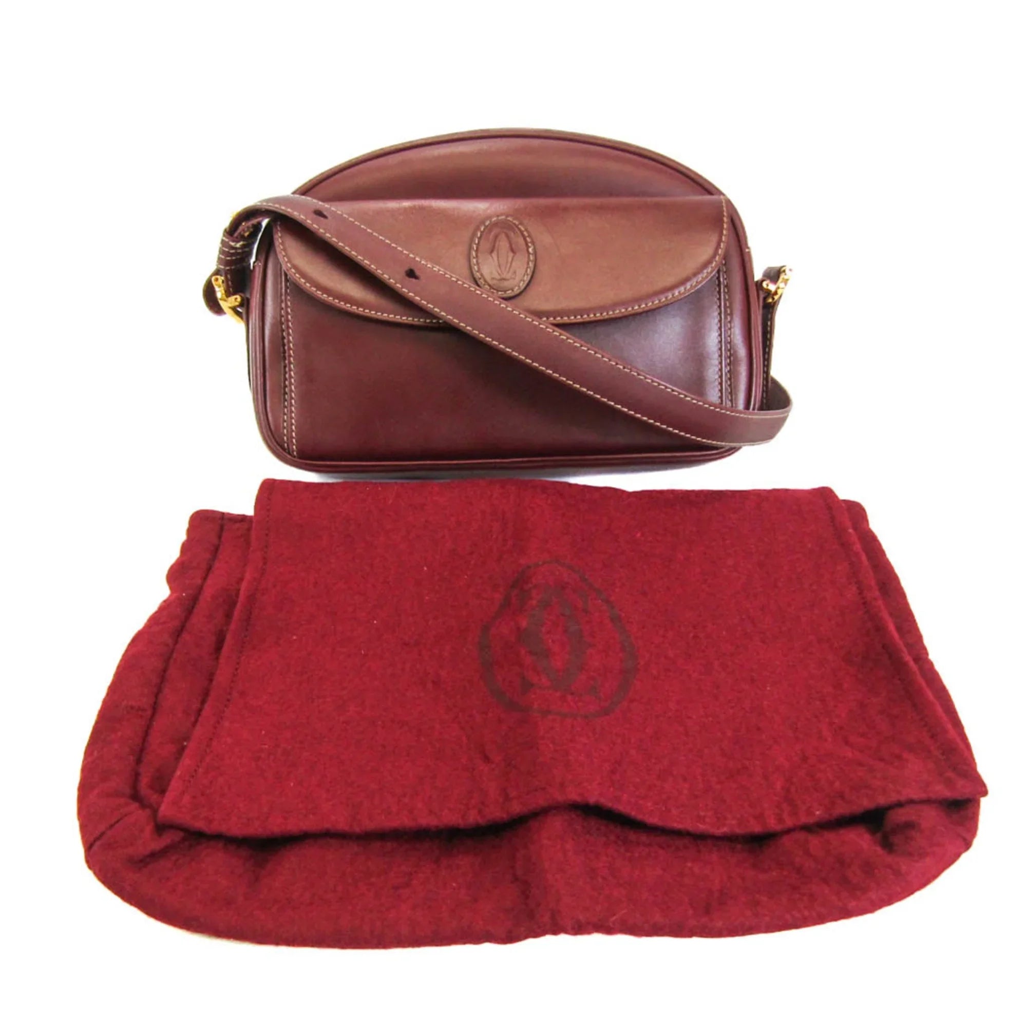 Stylish Pre-Owned Cartier Must Women's Leather Shoulder Bag Bordeaux (Good)