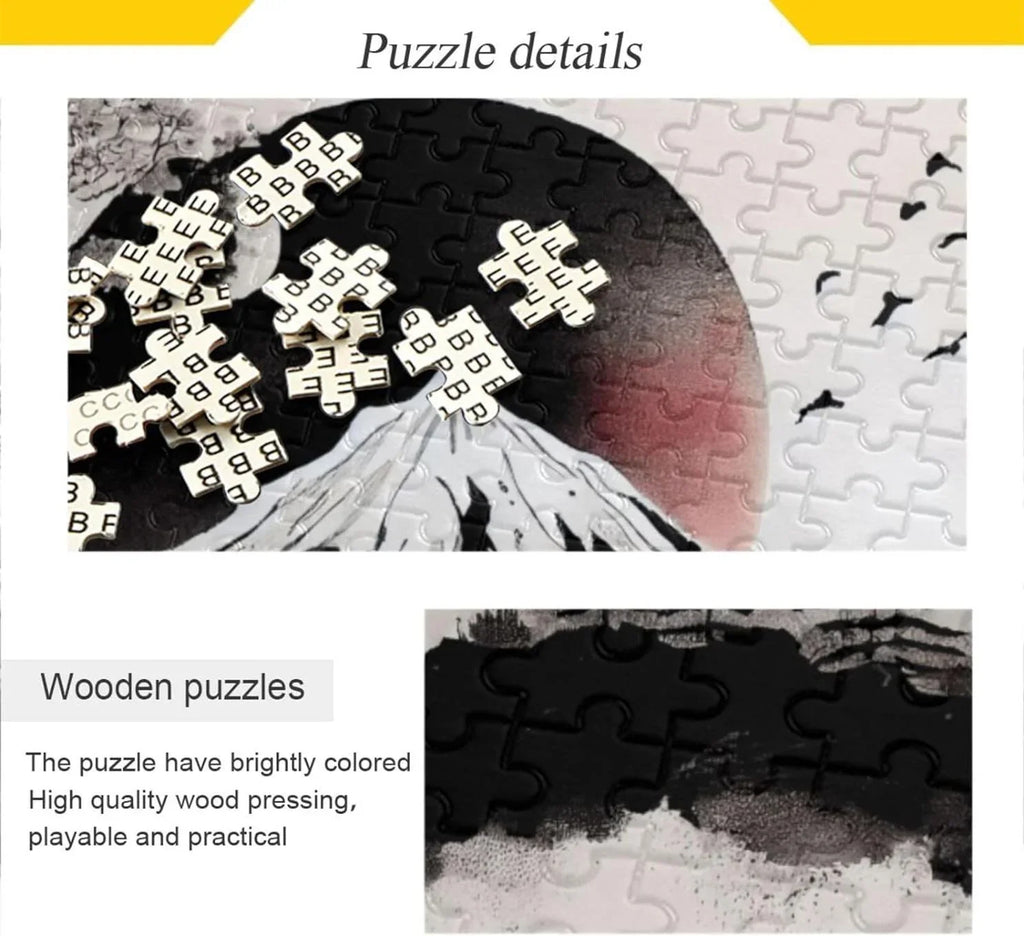 500 PCS Wooden Jigsaw Puzzle Japanese Traditional Painting Print, Zigsaw with Storage Bag, Puzzle for Adults, Fun Challenging Brain Exercise Family Game Gift for Kids Friends Parents