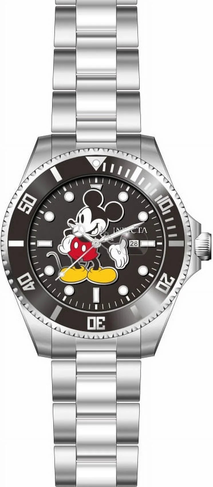 Stylish Invicta Men's Disney Mickey Mouse Black Yellow Dial limited Edition Stainless Steel Quartz Watch