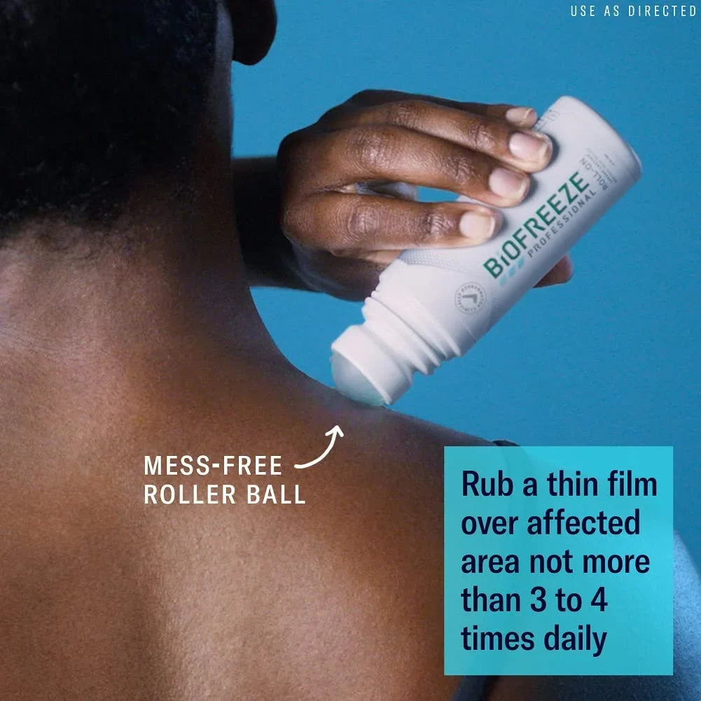 Stylish Biofreeze Professional Roll-On Gel 3 FL OZ, Green Topical For Muscles And Joints From Arthritis, Backache, Strains, Bruises, & Sprains (Package May Vary)