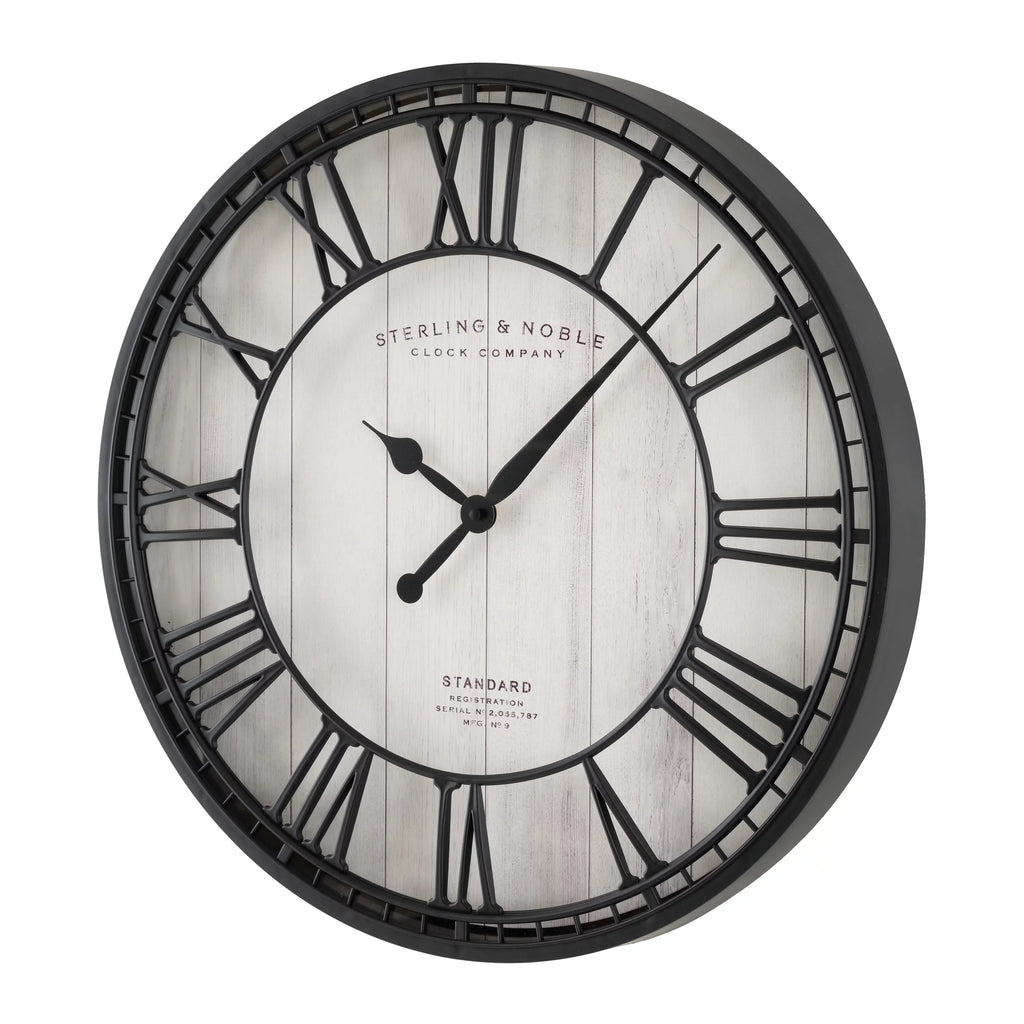 Stylish Better Homes & Gardens 20" Black and White Analog Round Raised Roman Numerals Grill Wall Clock