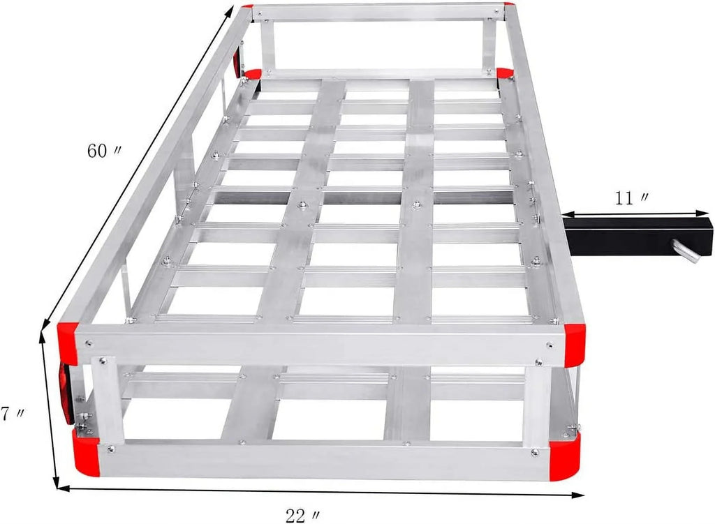 Stylish Hitch Cargo Carrier, Aluminum Trailer Hitch Cargo Carrier Fits 2â Receiver, 60â x 22â x 7â Mount Luggage Rack, Vehicle Cargo Basket for SUV, Truck, Car, 500LBS Capacity