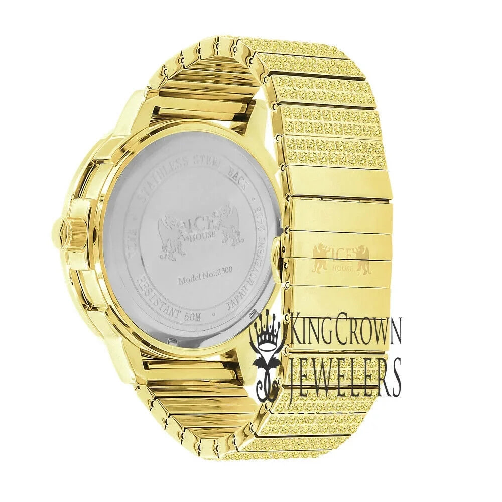 Canary Gold Tone Jojo Jojino Joe Rodeo Solid Stainless Steel 54mm Real Diamond Dial Mens Watch - Exclusive Design
