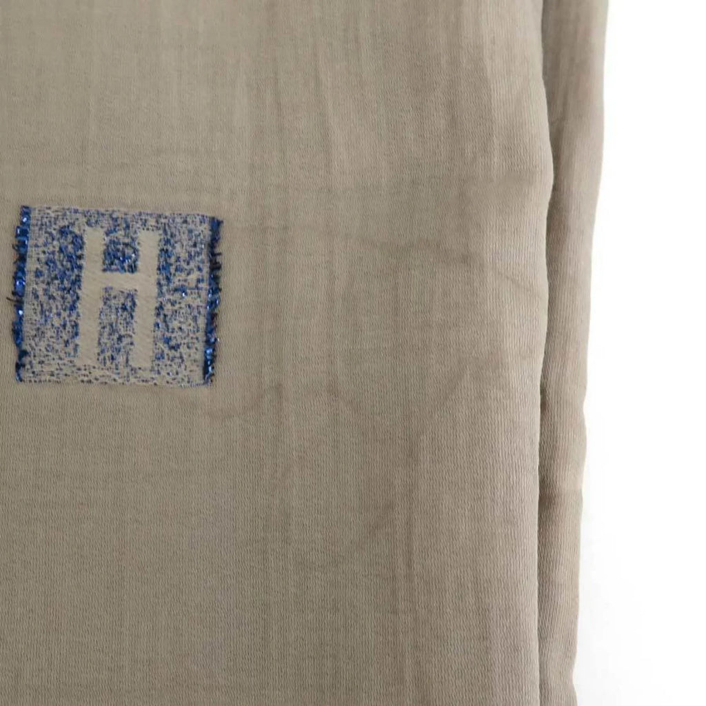 Pre-Owned Hermes HERMES Shawl Scarf H Logo Cotton/Silk/Polyester Greige/Blue Unisex e55881a (Good)