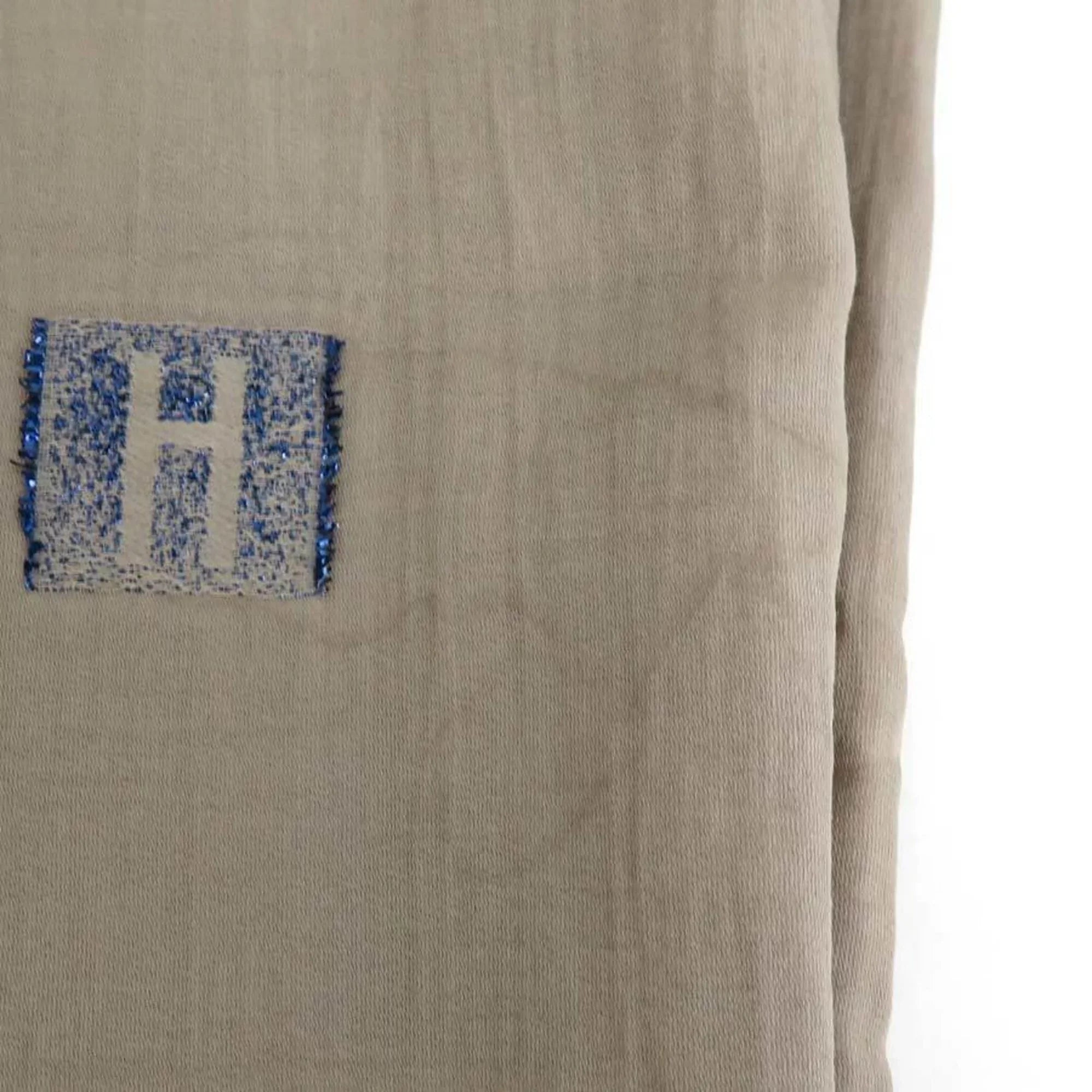 Pre-Owned Hermes HERMES Shawl Scarf H Logo Cotton/Silk/Polyester Greige/Blue Unisex e55881a (Good)