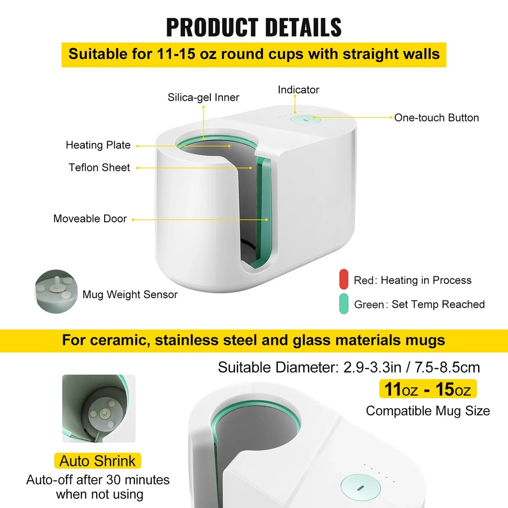 Stylish BENTISM Mug Press Machine, Automatic Mug Heat Press 11-15oz, One-touch Setting, Cup Transfer Sublimation Portable Coffee Presser, Pro Easy Mug Press Machine DIY Printing