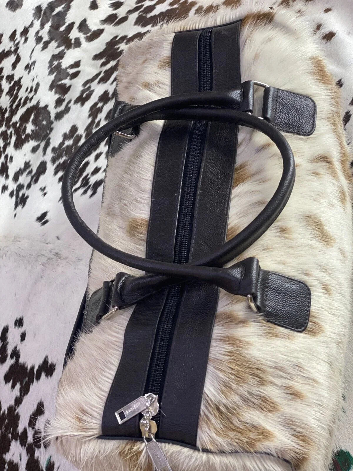 Stylish Duffle bag hair on leather bag Cow hide bag travel bag weekender Travel, Sports & Gym Luggage Bag