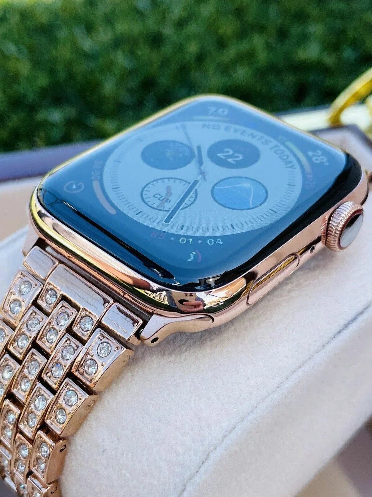 Stylish Custom 24K Rose Gold 45MM iWatch SERIES 7 Stainless Steel Rose Gold Band