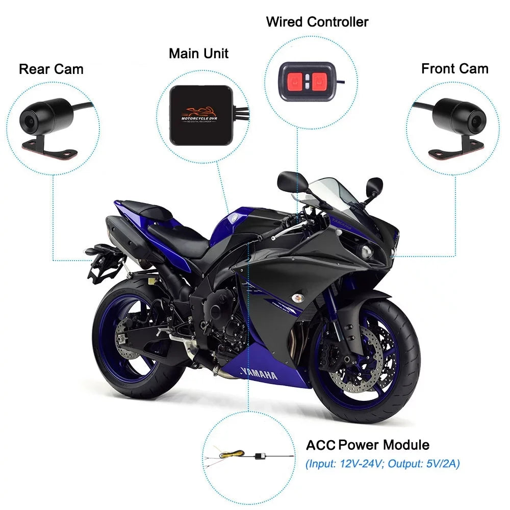 VSYSTO HD 1080P No Screen Motorcycle Dash Cam, WiFi Night Vision 130Â° Wide Angle Front & Rear Camera 2 Channels Video Driving Recorder, Loop Recording, G-sensor