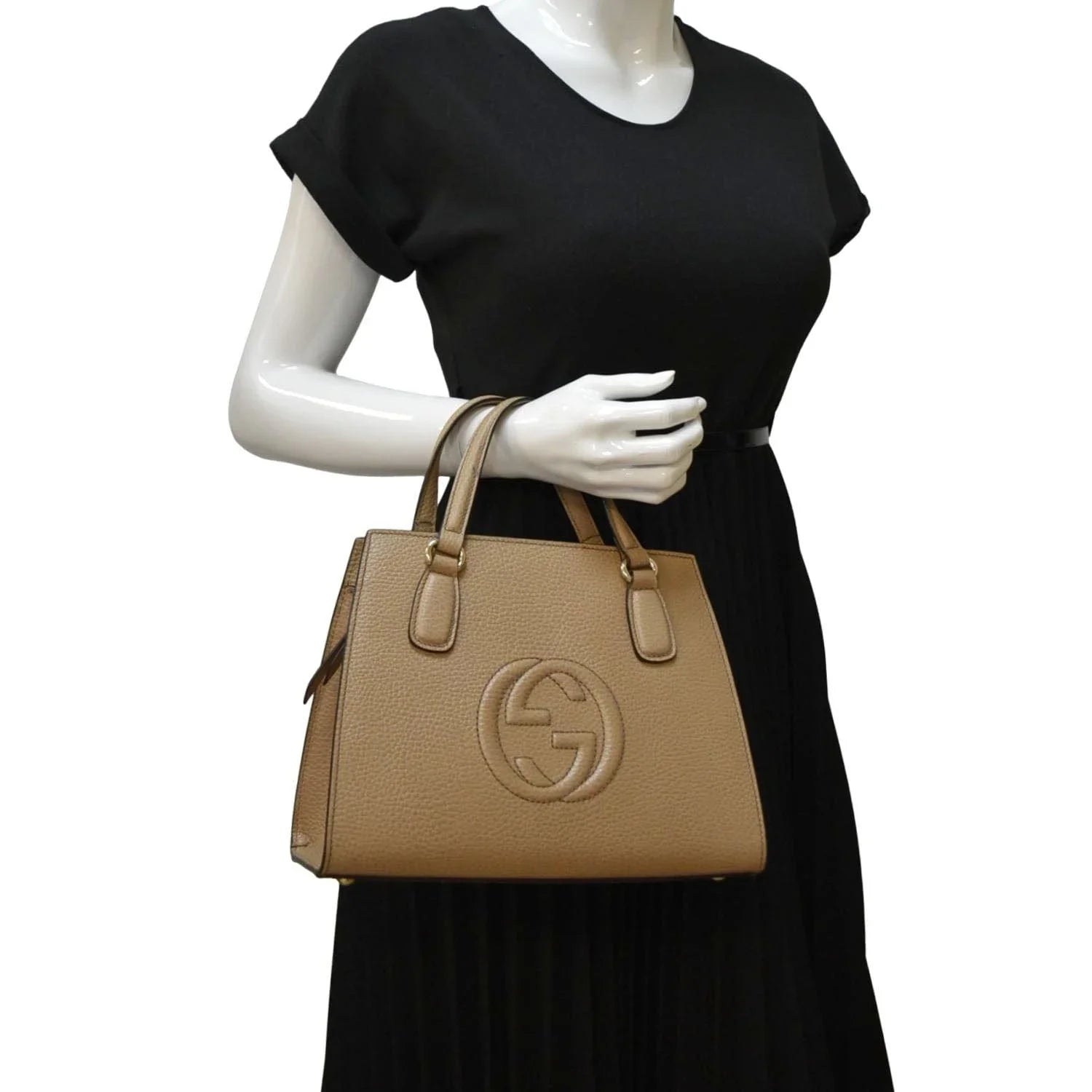 Pre-owned GUCCI Soho Leather Top Handle Hobo Bag Beige 607722