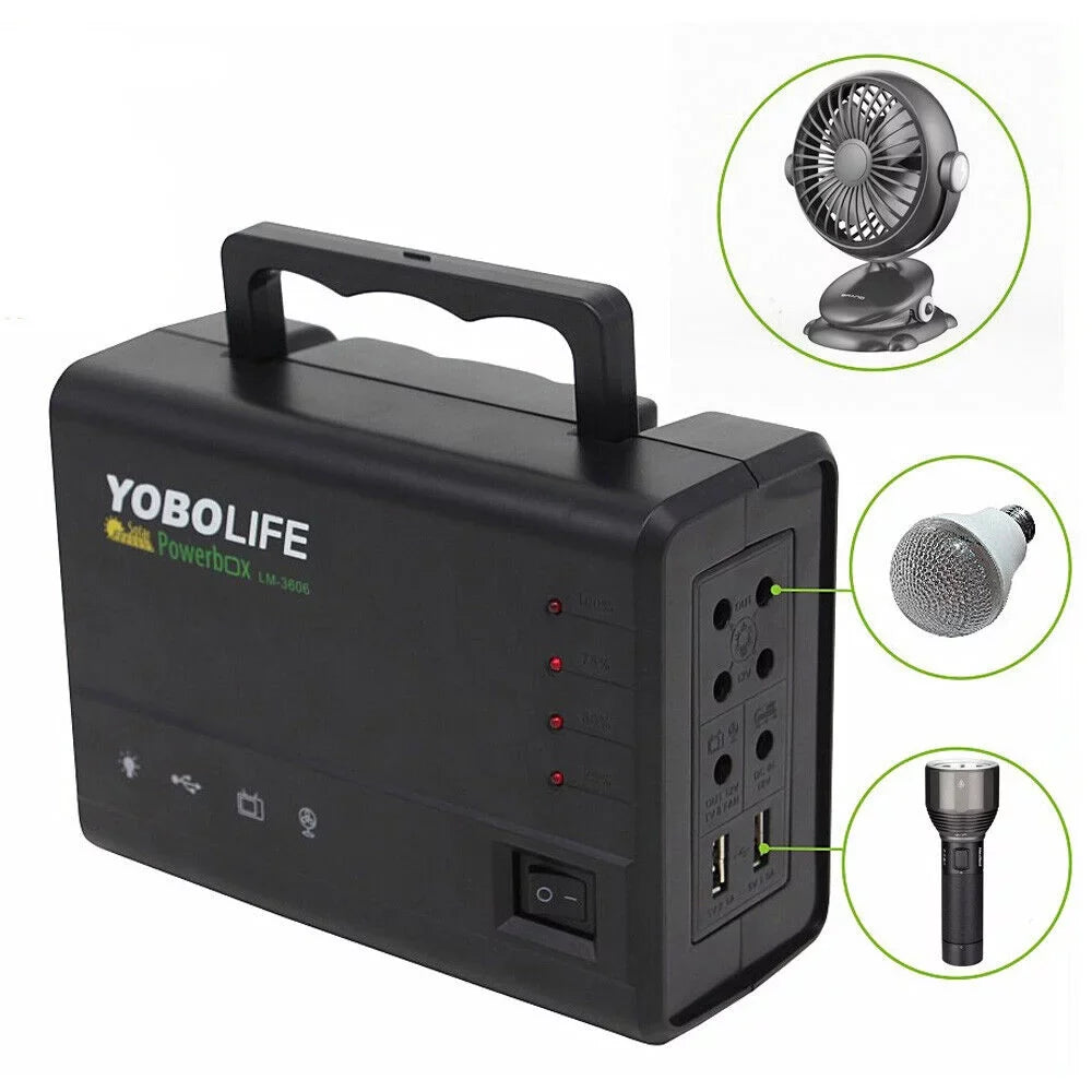 Stylish Portable Solar Power Generator Kit, Power Station with Solar Panel with 4 LED Lights for Outdoor Camping