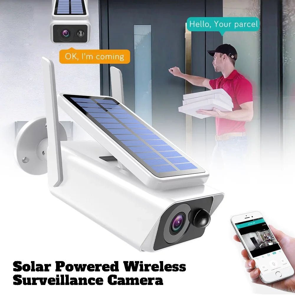 Stylish Security Cameras Wireless Outdoor, DFITO Solar Security Camera Outdoor with Solar Panel, PIR Detection, 2-Way Talk, Night Vision,Waterproof, White