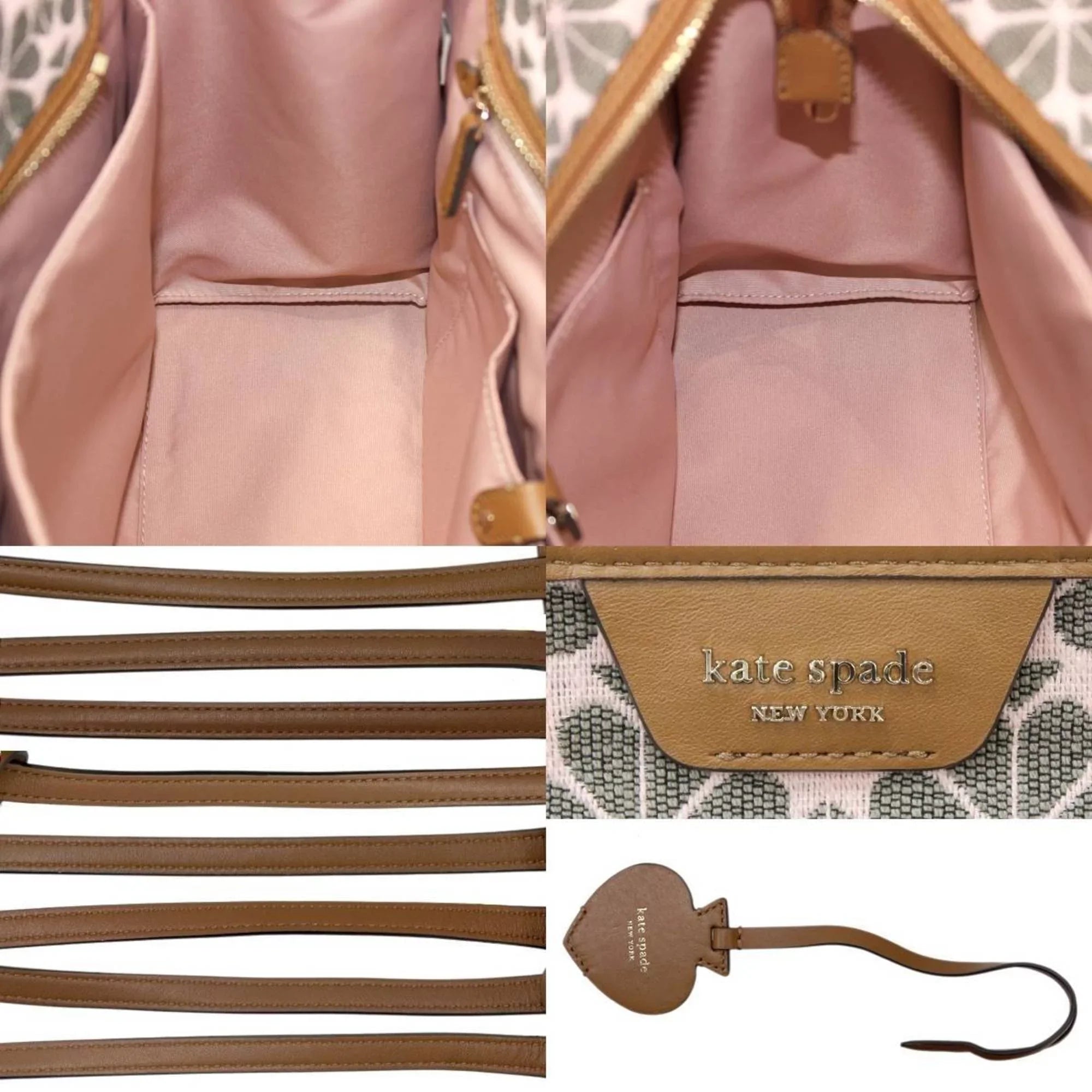 Stylish Pre-Owned Kate Spade spade flower collection tote bag shoulder jacquard leather pink x brown women's KS (Good)