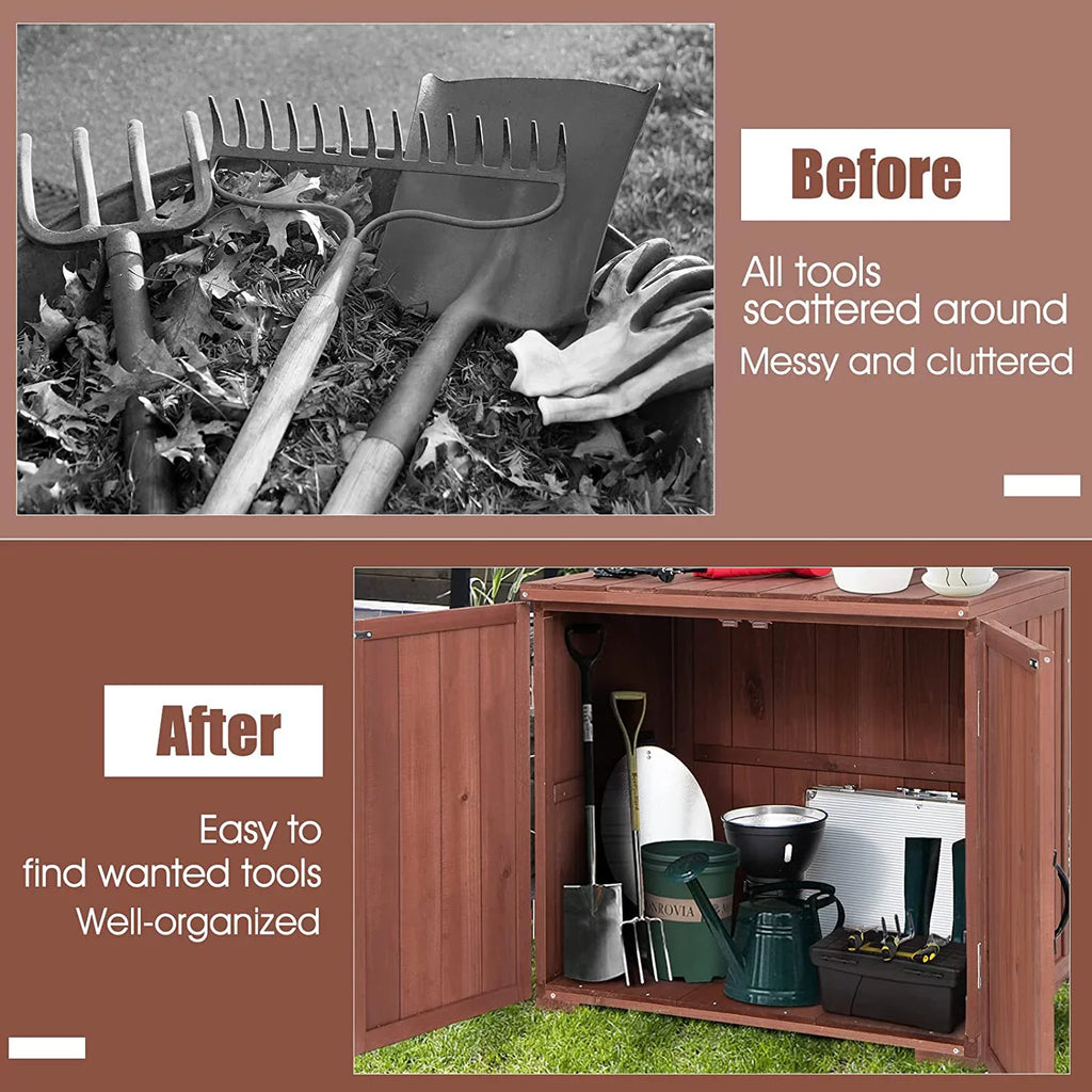 30" Outdoor Storage Box, Wooden Storage Deck Box W/Spacious Inner Space & Countertop, Tool Storage Cabinet for Backyard Garden Porch, Easy Assembly, 30" x 22" x 28.5" (Brown) - Exclusive Design