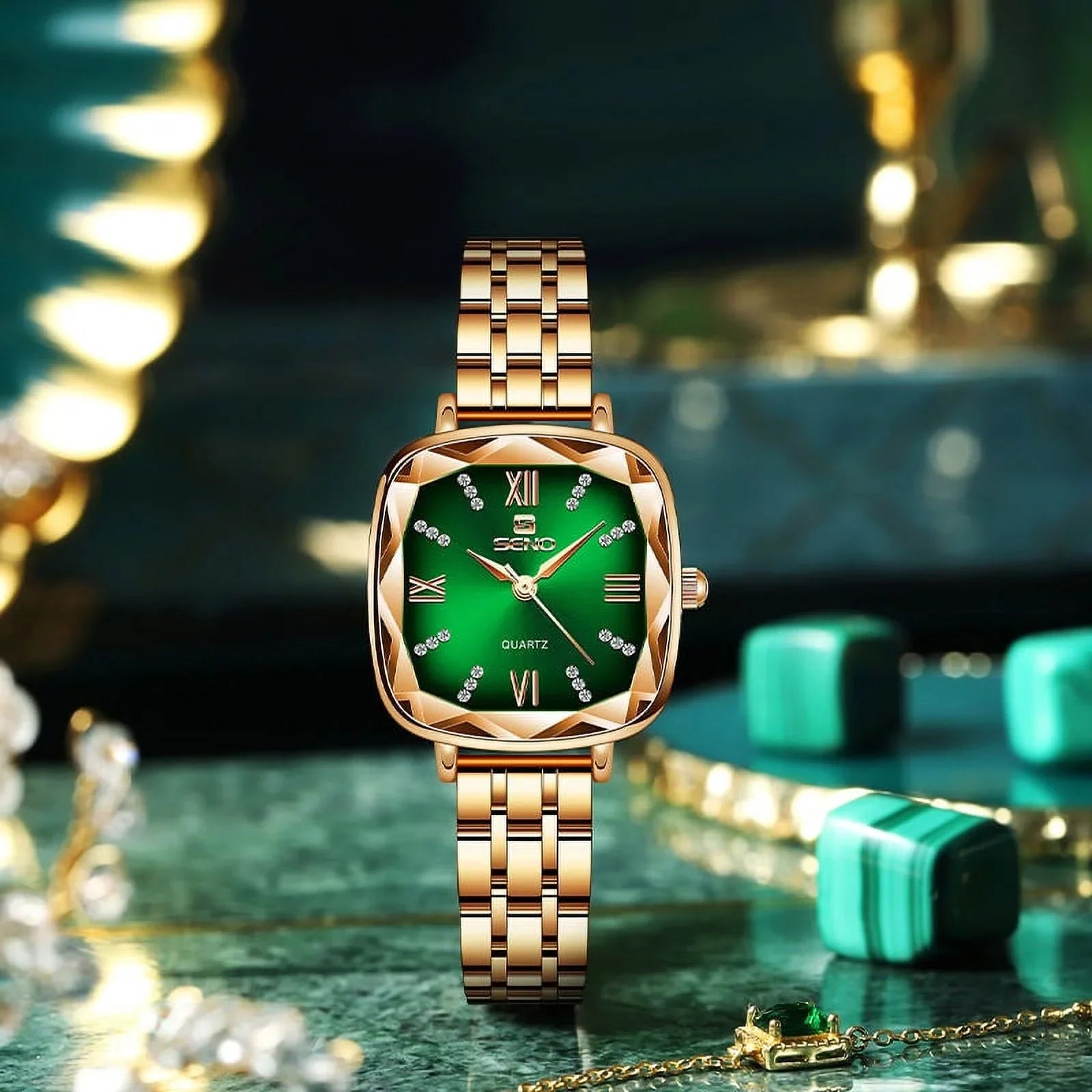 Stylish Women Wrist Watch 2022 Square Rose Gold Ladies Watch For Female Clock Stainless Steel Women Watches Top Brand Luxury Rhinestone