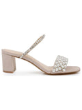 BADGLEY MISCHKA Womens Silver Embellished Orsen Square Toe Block Heel Slip On Heeled Sandal 6