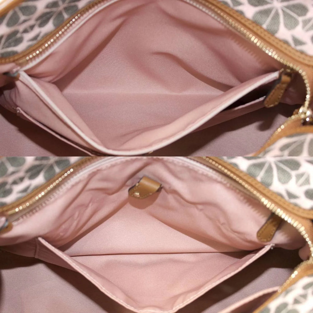 Stylish Pre-Owned Kate Spade spade flower collection tote bag shoulder jacquard leather pink x brown women's KS (Good)