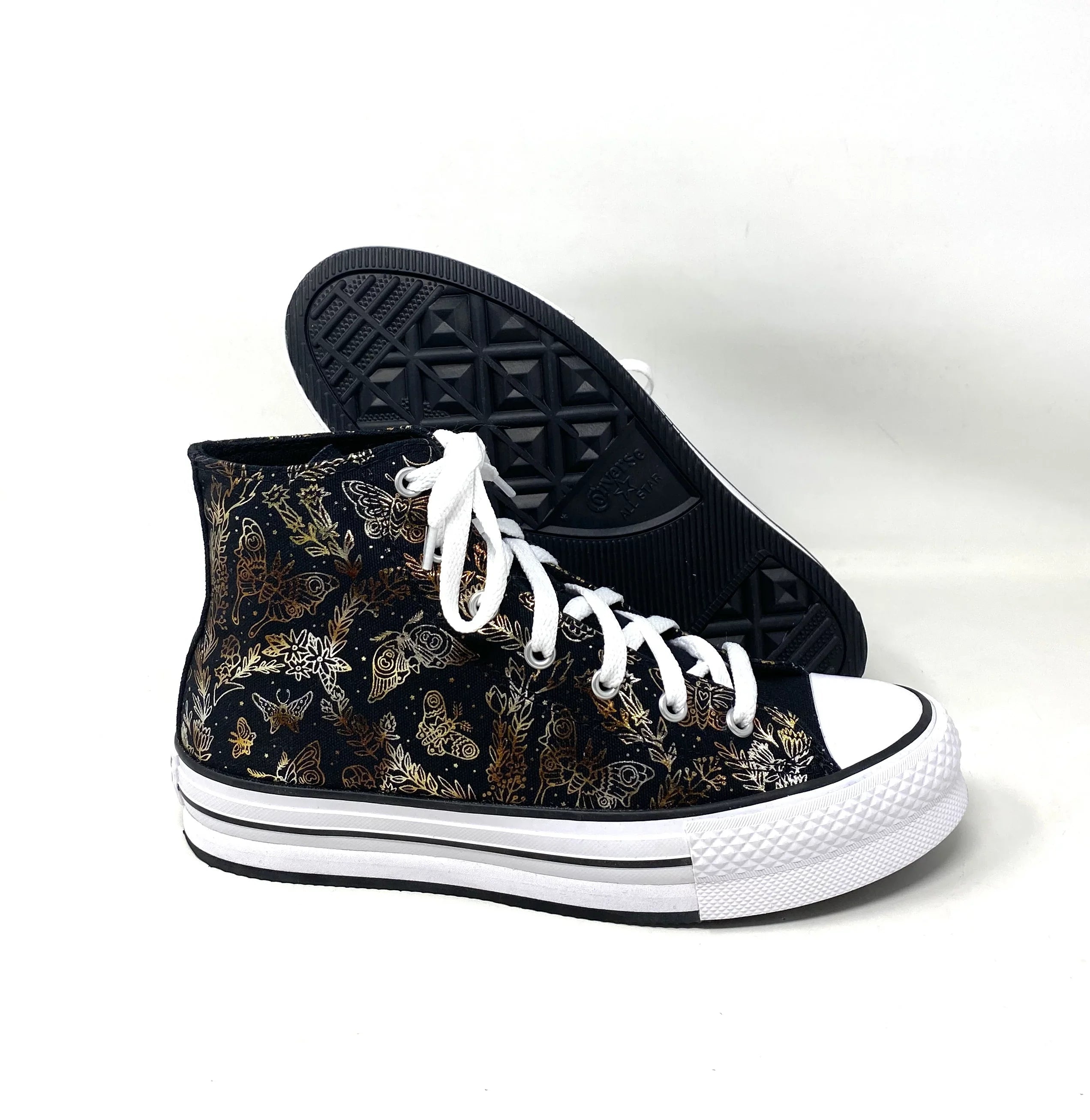 Converse CTAS Lift Platform High Top Black Women's Kids Canvas Sneakers A01511C - Exclusive Design