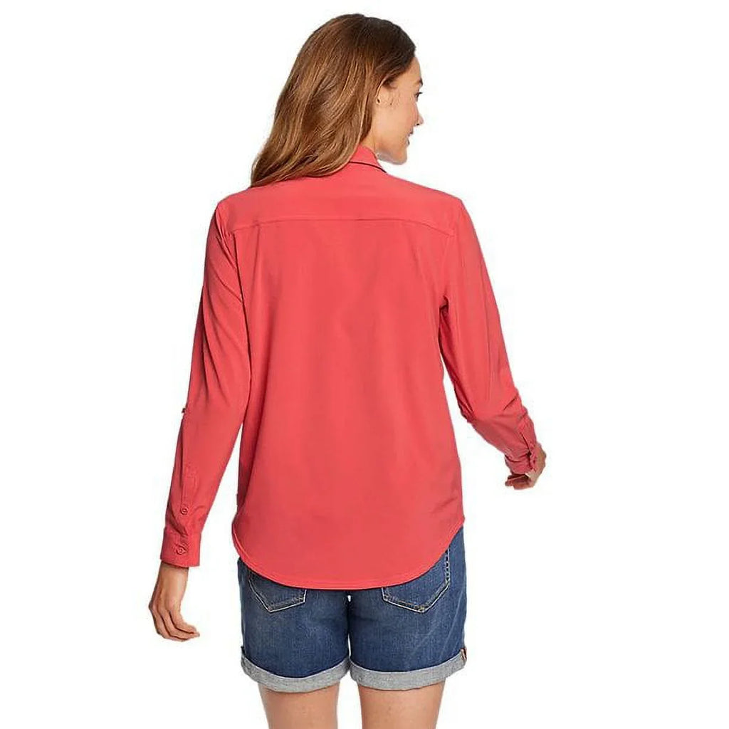 Eddie Bauer Ladiesâ Size Medium Departure 2.0 Long Sleeve Shirt, Chili (red)