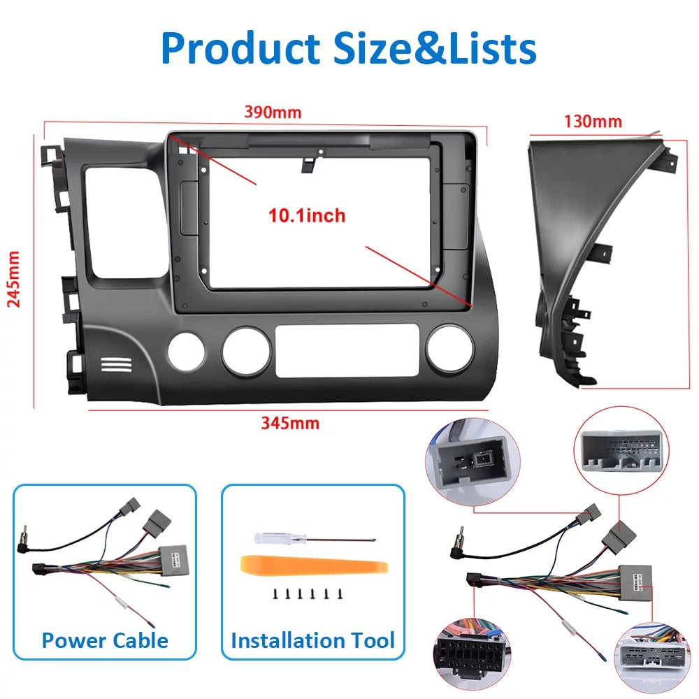 Podofo 2+64G for Honda Civic 2006-2011 Wireless Carplay Android Auto Mirror Link 10'' Touchscreen Car Stereo Radio Android 13 HD 1080P WIFI GPS Hifi FM Bluetooth, AHD Backup Camera - Exclusive Design