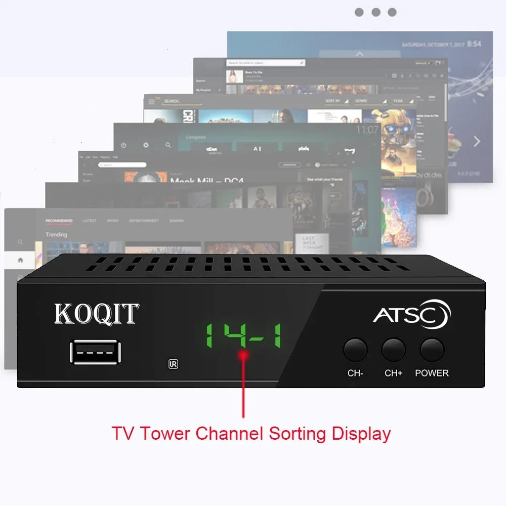 Stylish ATSC TV Tuner Digital Converter Box Recorders tv to USB, Multimedia Box, Digital Clock 12/24 Hours, OTA Analog to Digital, Coax to HDMI Set Top Box