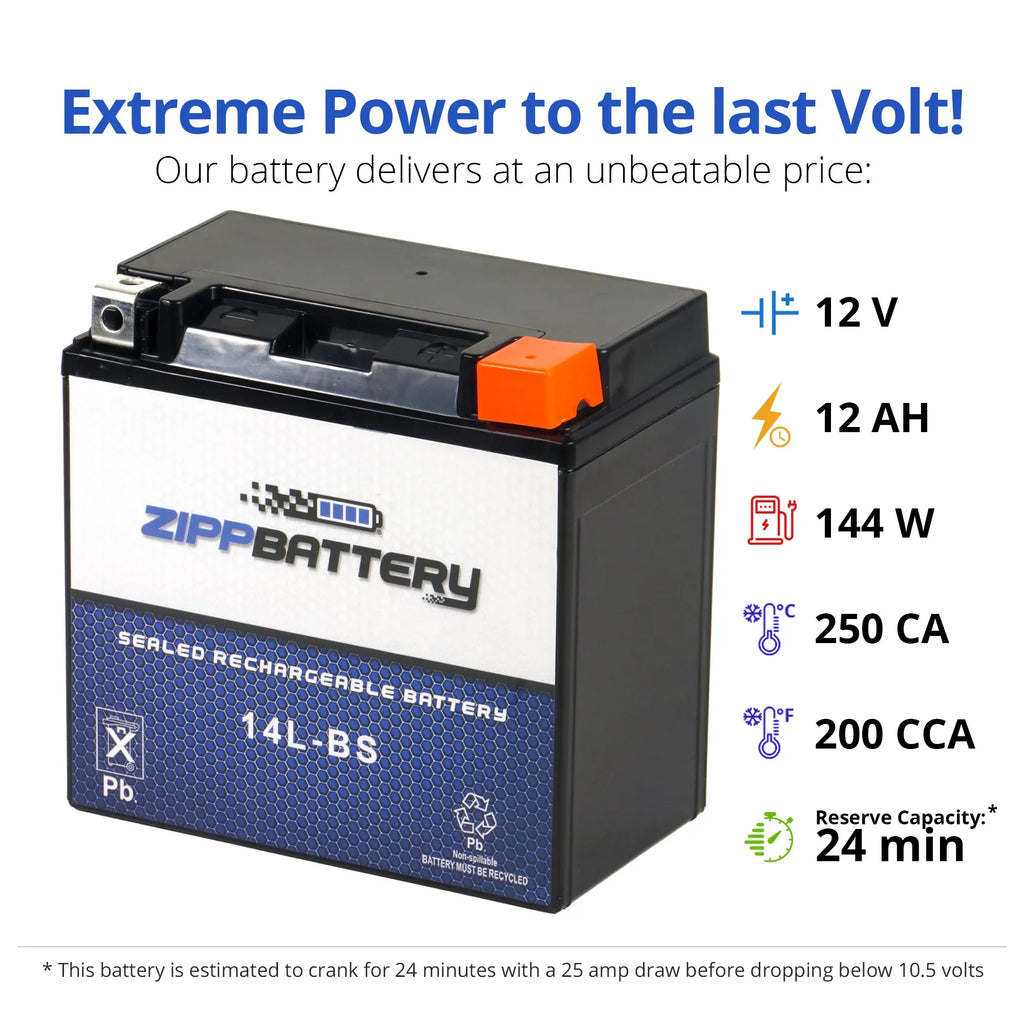 Stylish Zipp Battery Ytx14l-bs (14l-bs 12 Volts,12 Ah, 200 Cca) Motorcycle Battery for Harley-davidson 1200cc Xl Xlh Sportster 2007