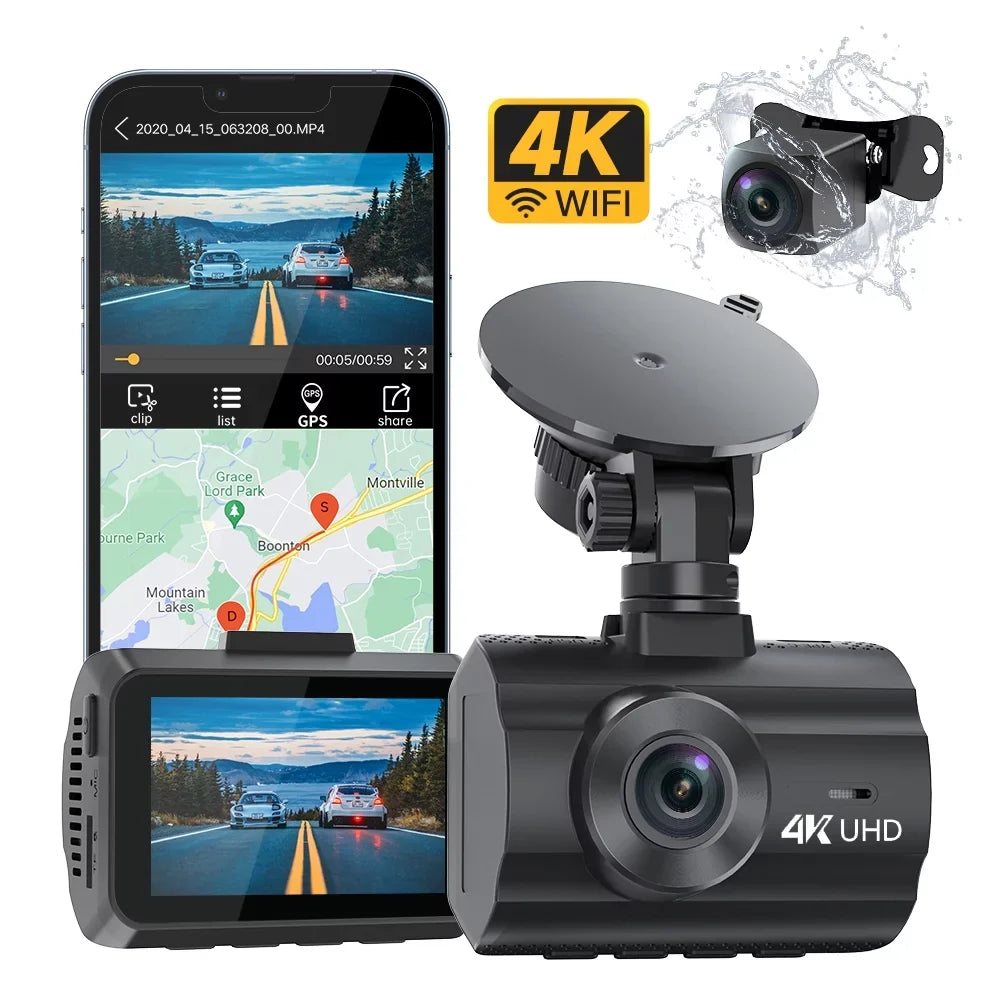 4K Dash Cam WiFi GPS,4K+1080P Front and Rear, Car Dash Camera, Dashcam with 2" LCD Screen, 170Â° Wide Angle, WDR, Night Vision,Parking Mode, G-Sensor,Black - Exclusive Design