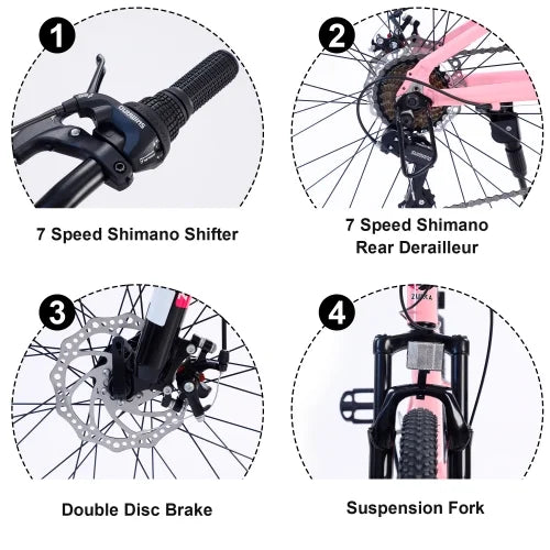Stylish Mountain Bike for Girls and Boys Mountain 24 inch shimano 7-Speed bike,Suspension fork,Aluminum alloy Frame,10 inch Frame