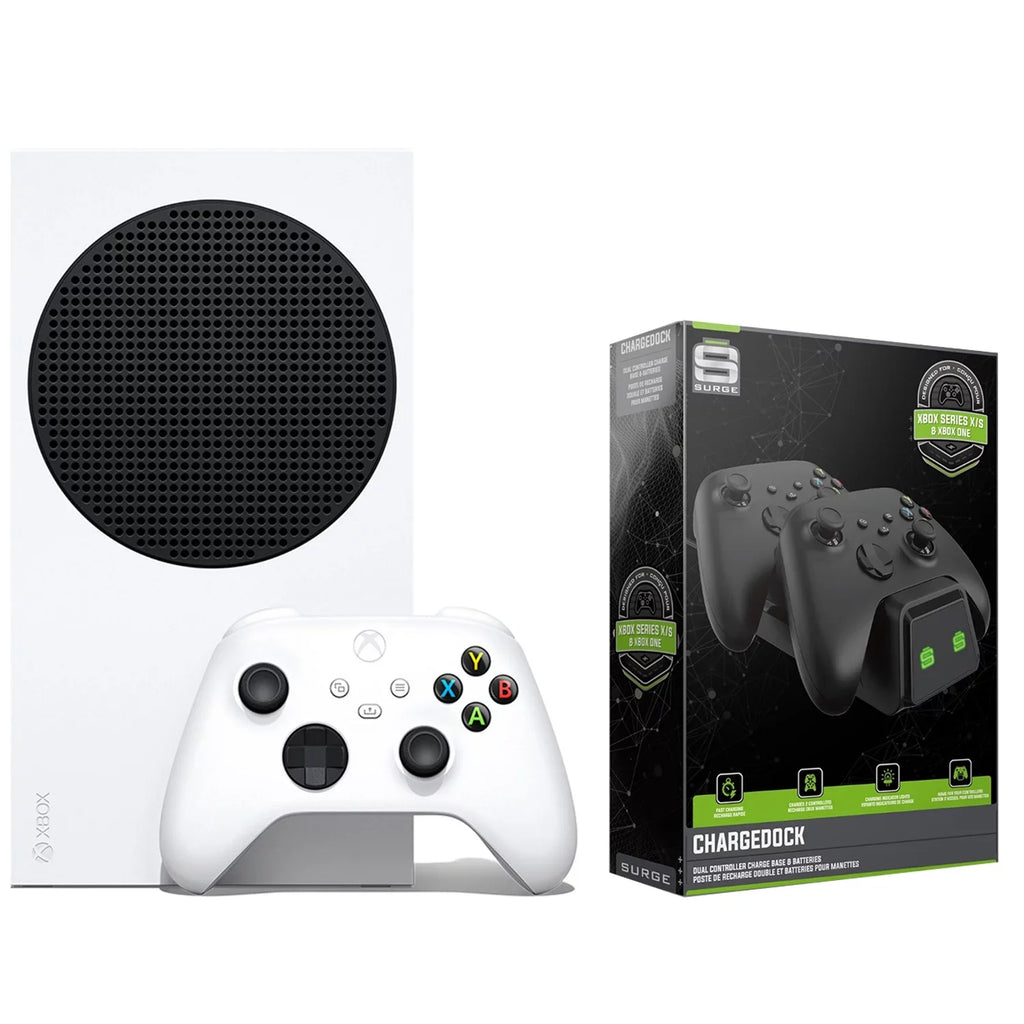 Stylish Xbox Series S 512GB Console with CHARGEDOCK Dual Charge Base Bundle