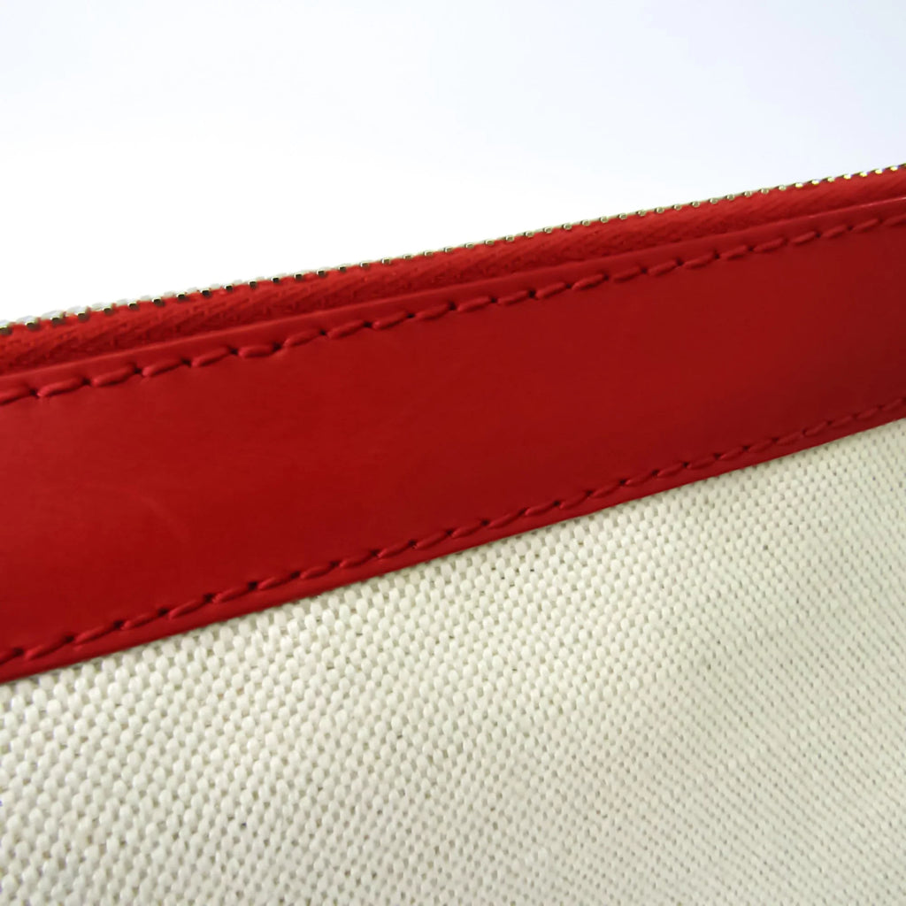 Stylish Pre-Owned Balenciaga 373840 Women's Leather,Canvas Clutch Bag,Pouch Beige,Red Color (Good)