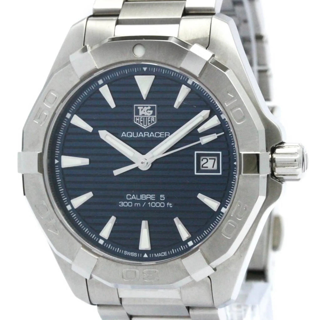 Stylish Pre-Owned Polished TAG HEUER Aquaracer Calibre 5 Steel Automatic Watch WAY2112 BF570555 (Good)
