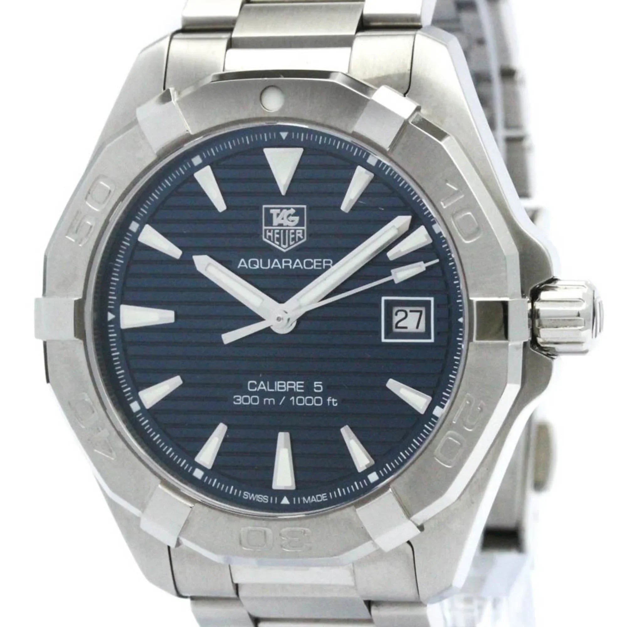 Stylish Pre-Owned Polished TAG HEUER Aquaracer Calibre 5 Steel Automatic Watch WAY2112 BF570555 (Good)