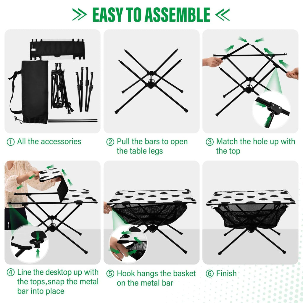 Black Polka Dots Camping Foldable Portable Table Beach Table with Storage Bag Compact Picnic Table for Outdoor Hiking Fishing BBQ - Exclusive Design