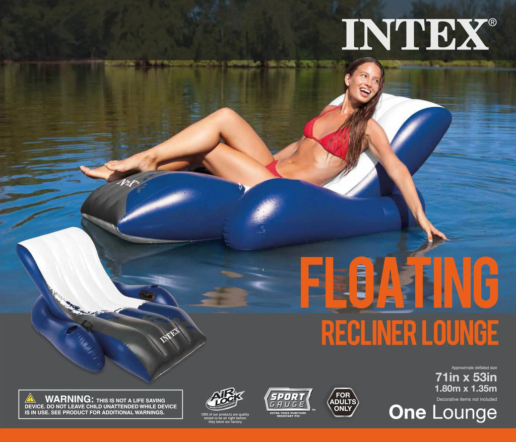 Intex Inflatable Floating Comfortable Recliner Lounges with Cup Holders (3 Pack) - Exclusive Design