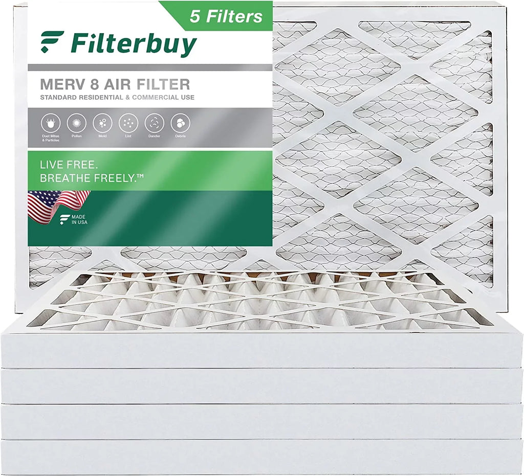 Filterbuy 12x25x2 MERV 8 Pleated HVAC AC Furnace Air Filters (5-Pack) - Exclusive Design