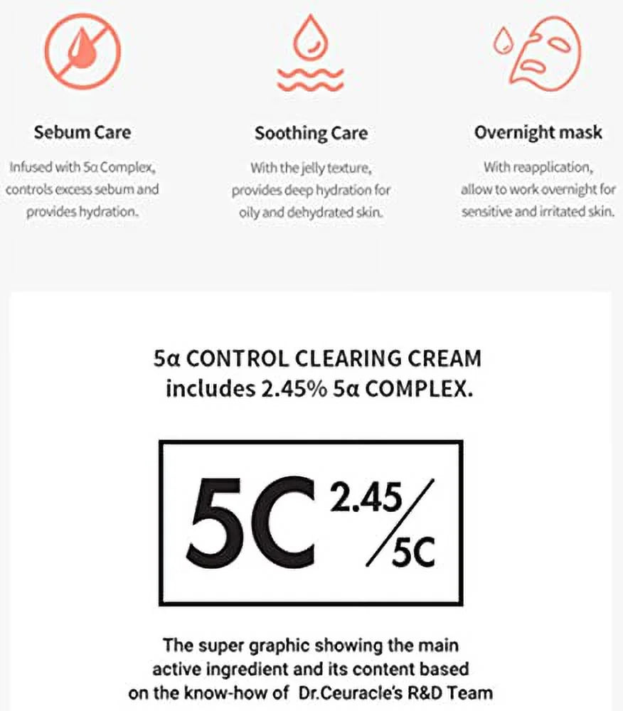 Dr.Ceuracle 5Î± Control Clearing Cream 50ml/1.69 oz - The lightweight Gel-Type Cream that Controlling Excess Sebum