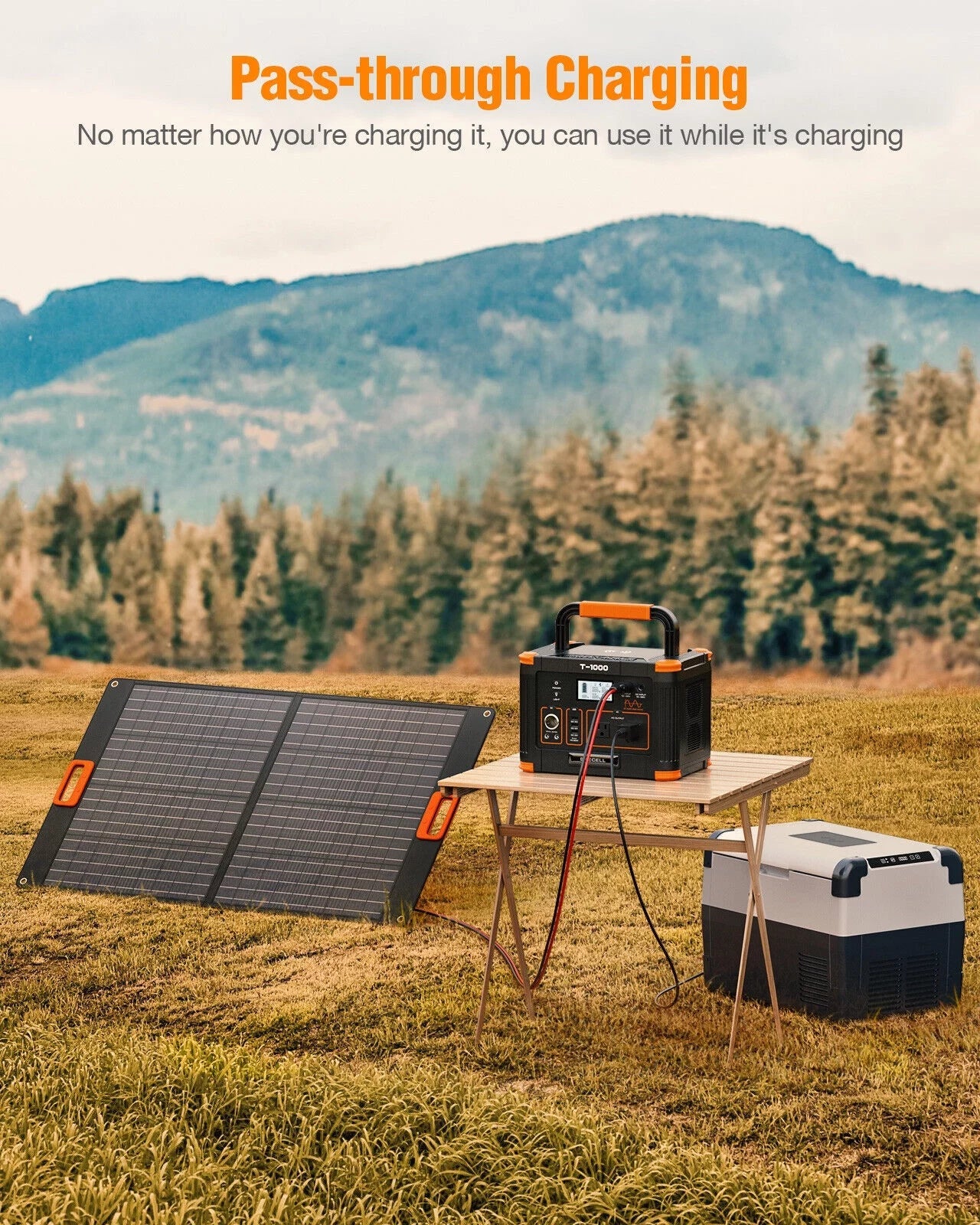Stylish GRECELL 1000W Power Station + 200W Foldable Solar Panel Kits Set for RV Camping