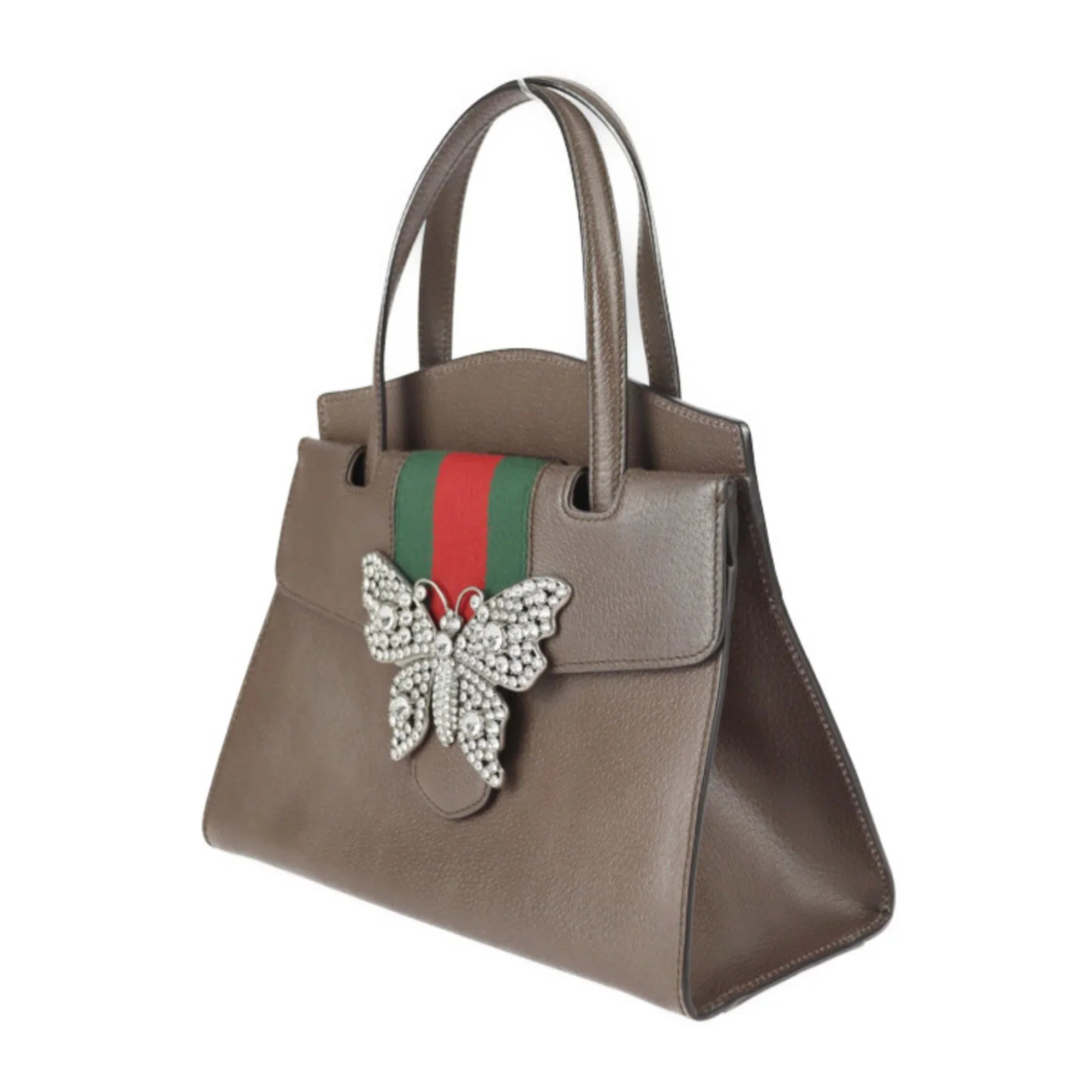 Pre-Owned GUCCI Gucci Totem Sherry Handbag 505342 Leather Rhinestone Brown 2WAY Shoulder Bag Butterfly Motif (Good)