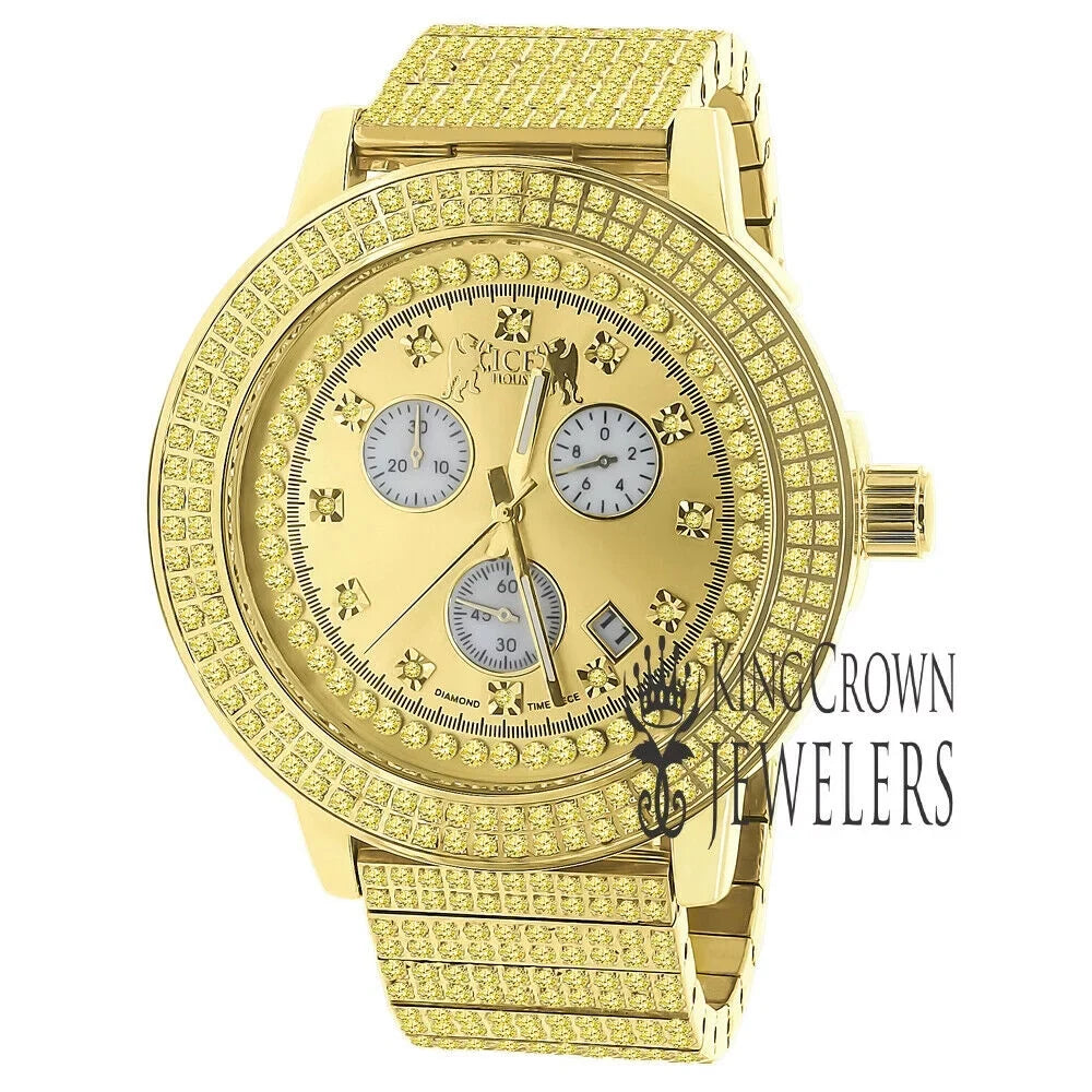 Canary Gold Tone Jojo Jojino Joe Rodeo Solid Stainless Steel 54mm Real Diamond Dial Mens Watch - Exclusive Design