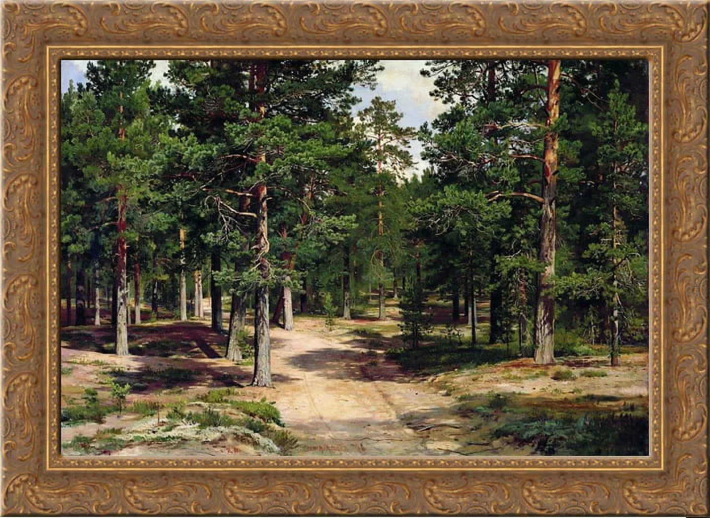 The Sestroretsk Bor 24x18 Gold Ornate Wood Framed Canvas Art by Ivan Shishkin - Exclusive Design